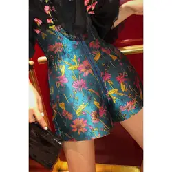 Мода 2019 летние женские шорты с высокой талией с принтом винтажные Клубные шорты с цветочным принтом на молнии сексуальные обтягивающие