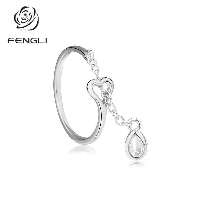 FENGLI готические 925 Серебряные женские кольца в форме сердца эффектное