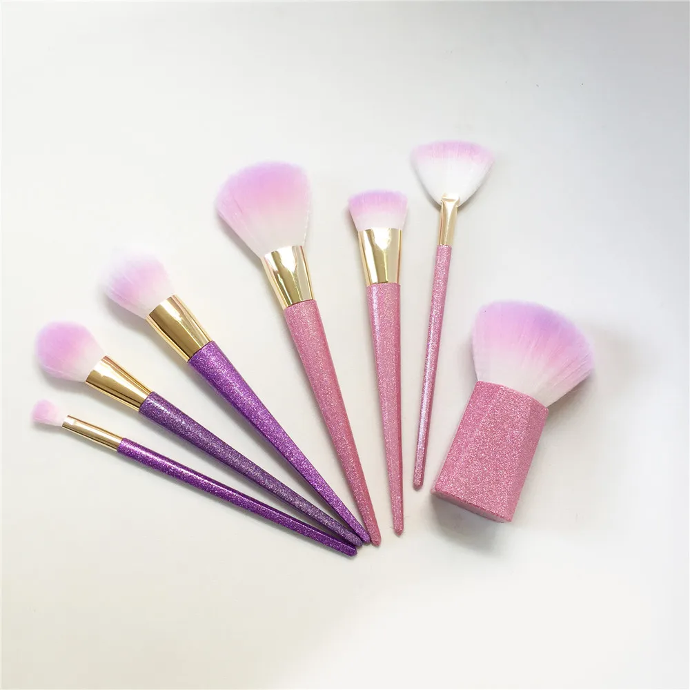 bdbeauty Glitter shimmer shine 7 Piece brush set Fluffy Synthetic Hair with Shimmer Handle Your