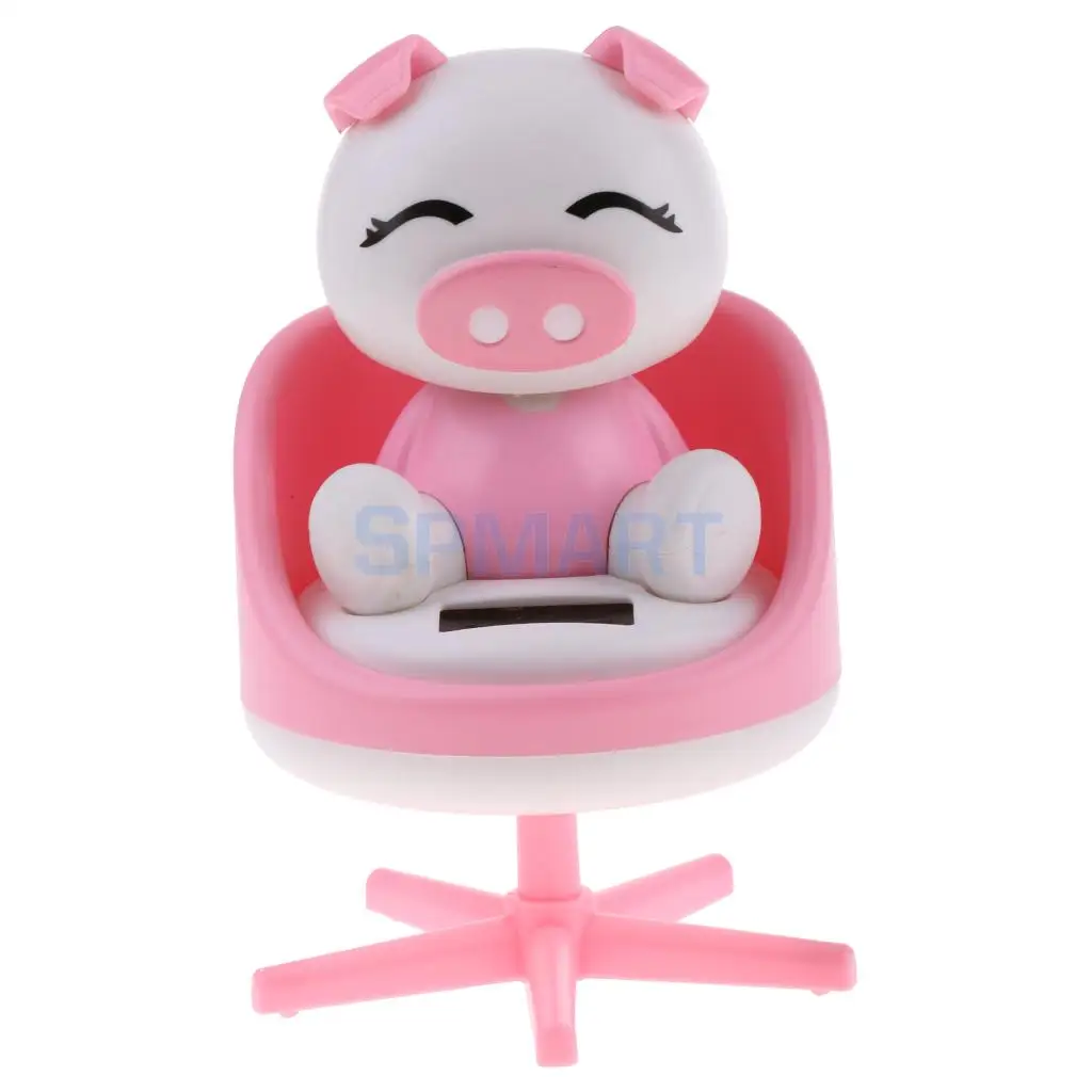 Solar Powered Dancing Nodding Animal Pig on chair Model Pet Toy Car
