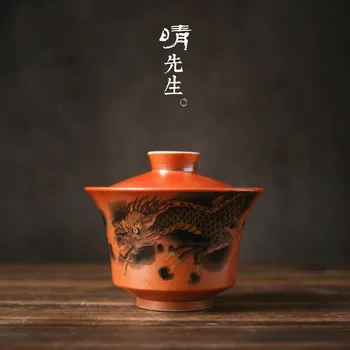 

Hand-painted firewood burning in Zhuguang gold bowl Jingdezhen hand-made ceramic tea set, kung fu large-sized tea bowl tea make