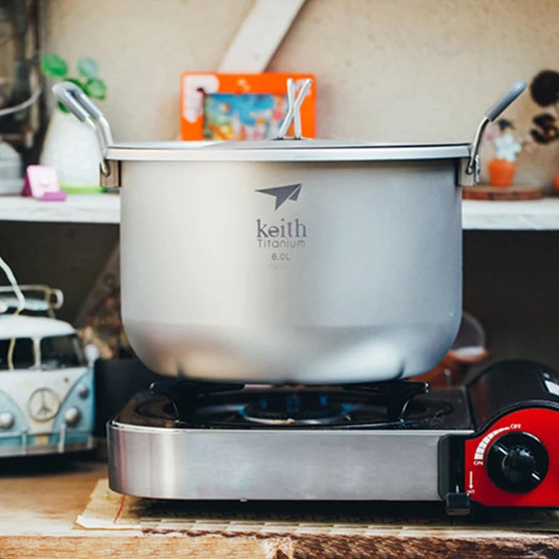 Keith Titanium Pot 6L Soup Pot Titanium Cookware Outdoor Camping Hiking