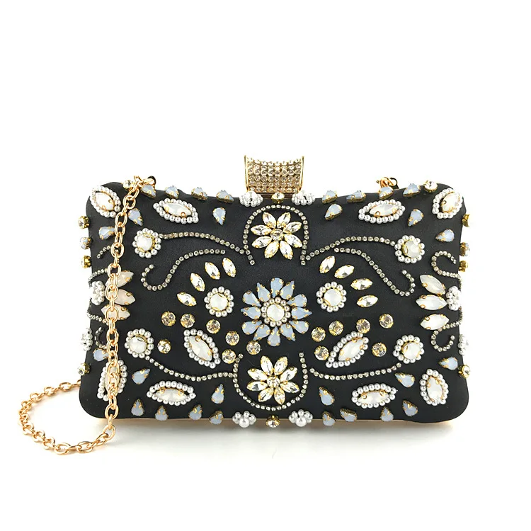 Front View of Luxy Moon Hand Beaded Stylish Evening Bag with Chain