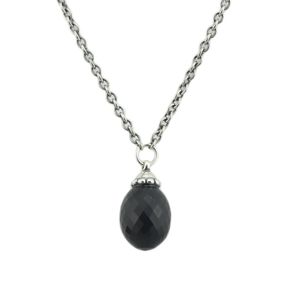 Black Agate Pendant Necklace Of Onyx Stones Fit Troll European Charms 925 Sterling Silver Beads DIY Jewelry Gift For Woman (11)