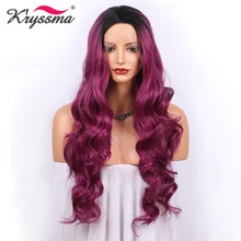 K'rysma фиолетовый парики длинные глубокие волны синтетические парики на кружеве для черных женщин Омбре Косплей парики темных корней тепловая защита