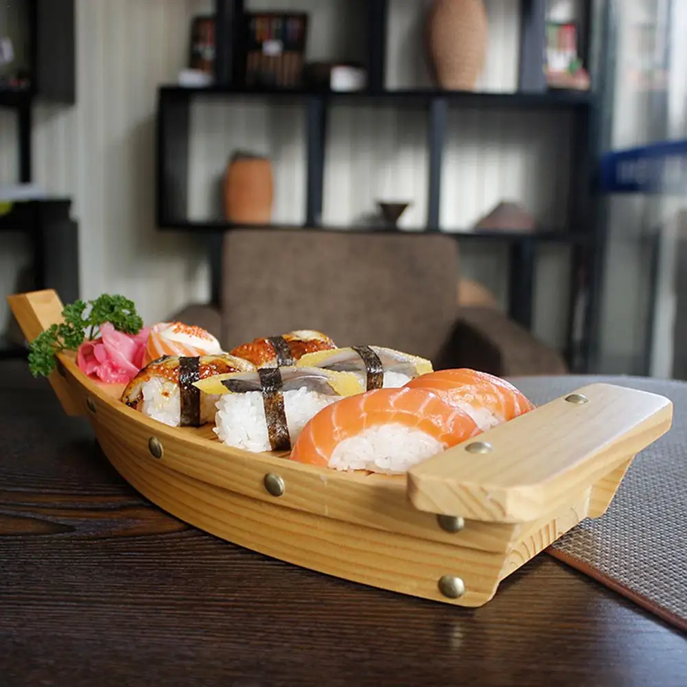 

Wooden Simple Boat Shaped Platter Pine Creative Japanese Style Sushi Sashimi Platter Cuisine Tableware Decoration Ornament