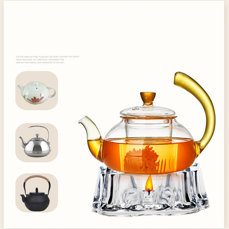 Прозрачная термостойкая Высокая боросиликатная стеклянная свеча нагревательная база Романтический в форме сердца чайник плита подогреватель чайный набор