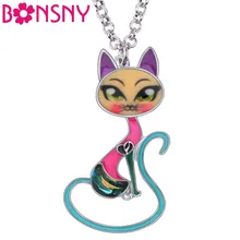 Bonsny Men Hợp Kim Pha Lê Rhinestone Kitten Mèo Vòng Cổ Mặt Dây Chuyền Chuỗi Choker Thời Trang Động Vật Vật Nuôi Đồ Trang Sức Cho Phụ Nữ Cô Gái Quà Tặng(China)