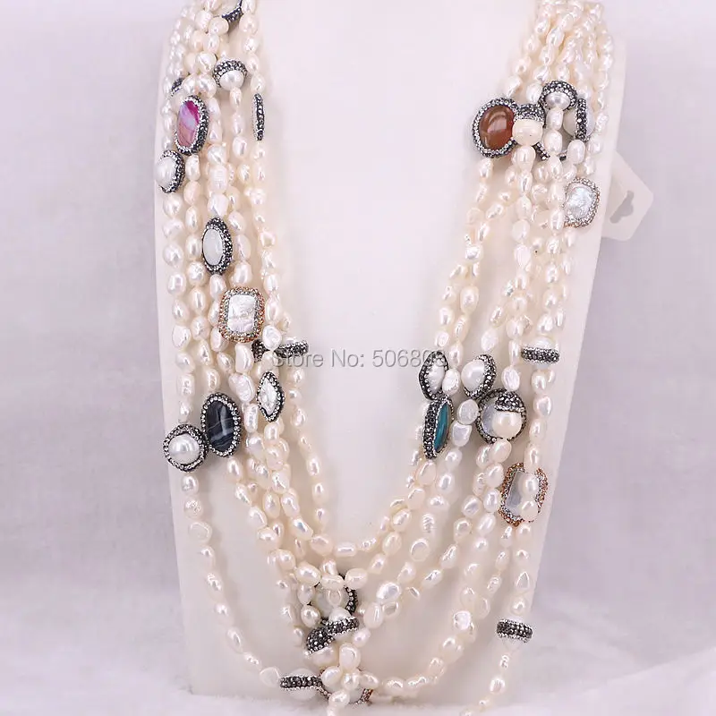 6 Strands Handmade Fashion Women Natural Freshwater Pearl Chain