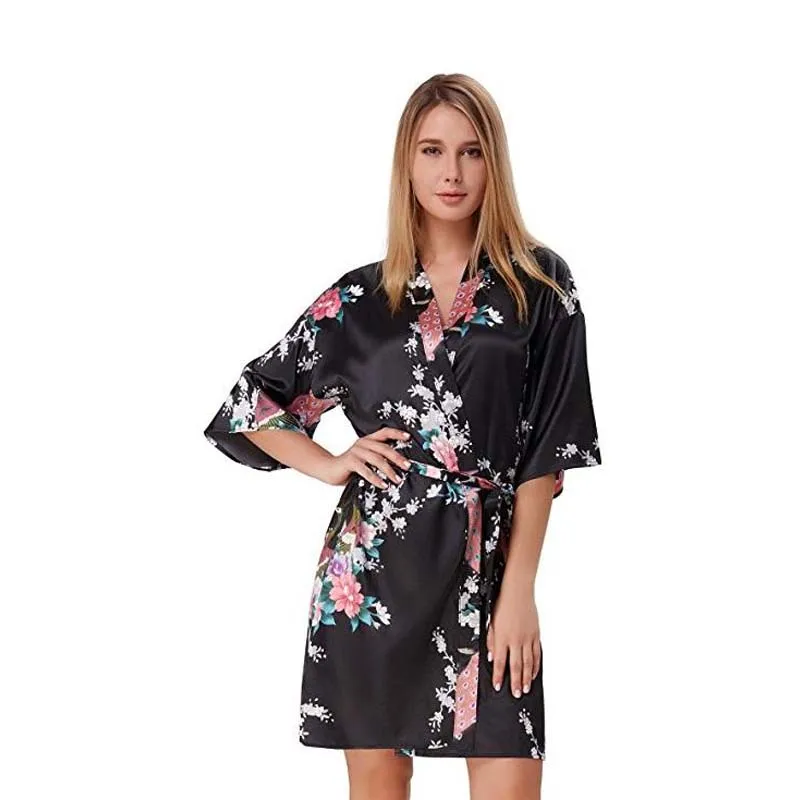 

Wedding dressing gowns Bride Mini Robe Kimono Robe Sexy Bridal party Robe Printed bridesmaid Robe bridal shower giftD124-04