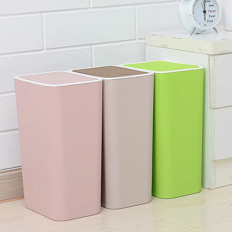 

Modern Design Plastic Trash Can Pressing Cover Design Home Kitchen Office Waste Bin Sitting Room Toilet Trash Paper Basket