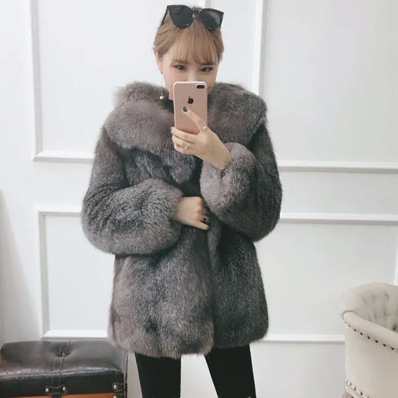 Женское зимнее пальто из натурального Лисьего меха, Толстая теплая Роскошная куртка из лисьего меха средней длины, хорошее качество, новинка, Феникс 0826I