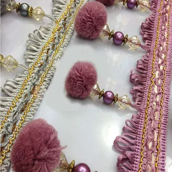 

Curtain Lace Briaded Trimmings For DIY Sewing Pompon Beaded Fringe Trim For Drapery Decoration 5-094