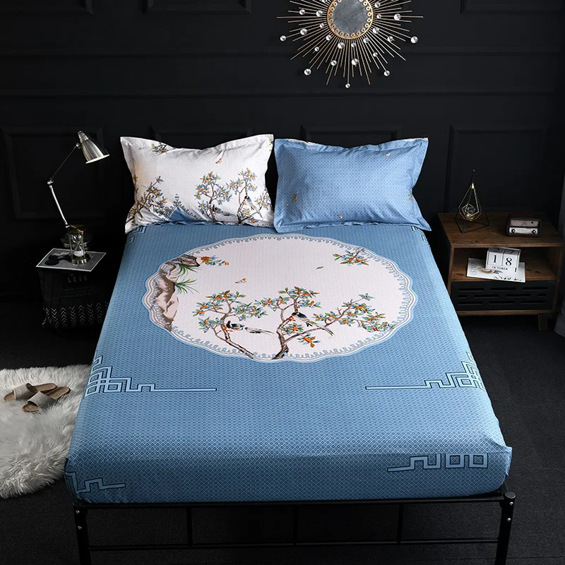 

Chinese Style Bed Sheet 1 Piece 100% Polyester Fitted Sheet For Single Double Bed Kids Adults XF655-4