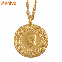 Anniyo, маленький размер, Турция, Ataturk, подвеска, ожерелья для женщин, золотой цвет, турецкие монеты, ювелирные изделия, этнические подарки#103206