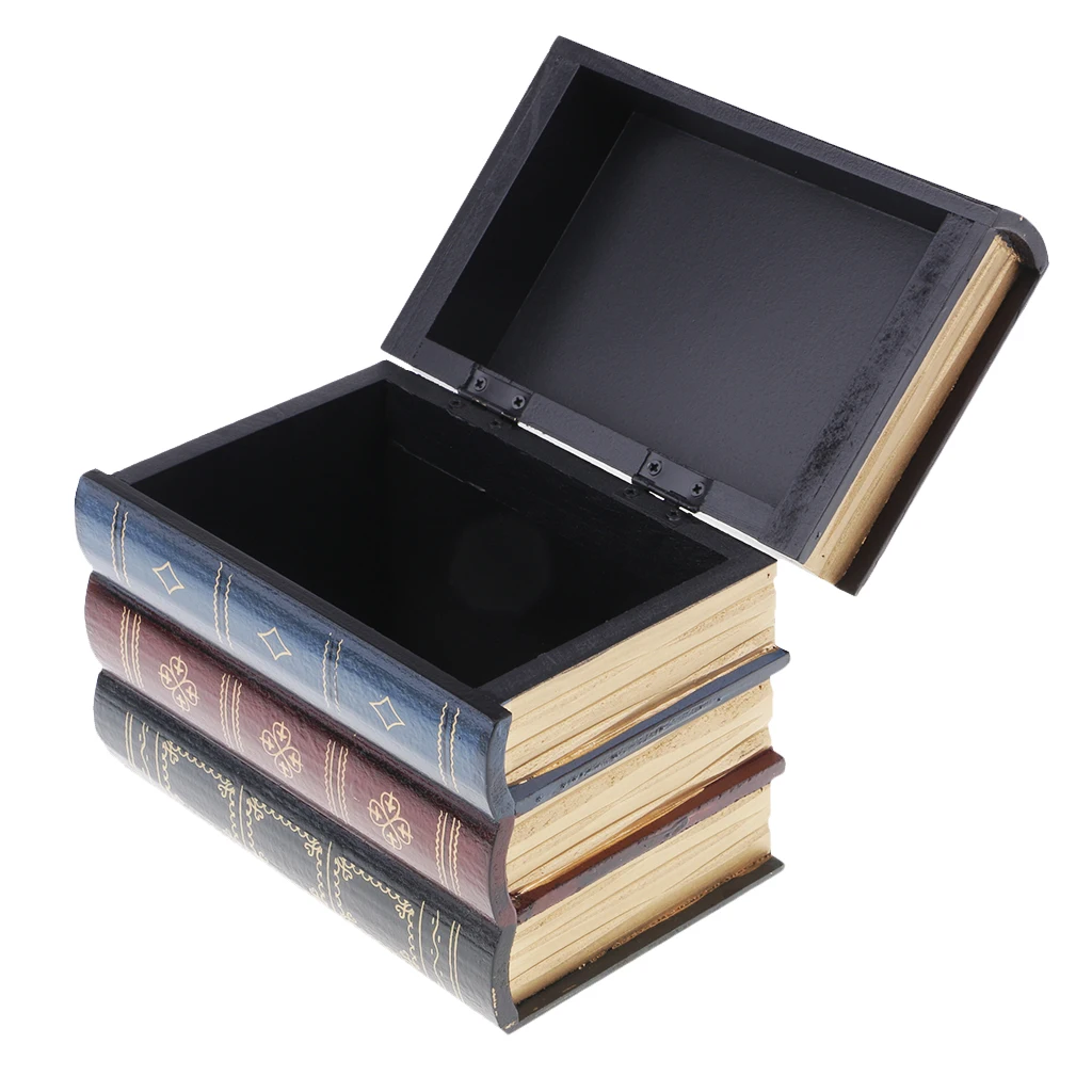 Antique Book Type Wooden Jewelry Box Case Dressing Table Home Decoration S 