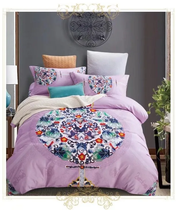 Cheap LACE ROUND Corner Bed Europe Orange color Flower Bedding sets Cotton Round Double Bed sheet Duvet cover Pillow case Bedskirt 86