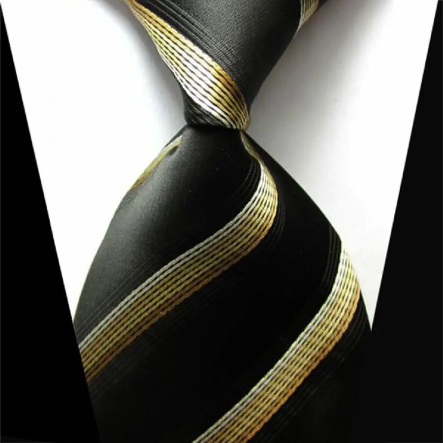 ST1063 Black Gold Striped 100 Silk Classic Polyester Jacquard Woven