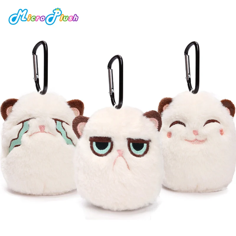 

MICROPLUSH 2pcs/set Grouchy kitten Cat Mini Charm Pendant Keychain Holiday Ornament Angrey Cat Plush Soft Stuffed Animal Toys