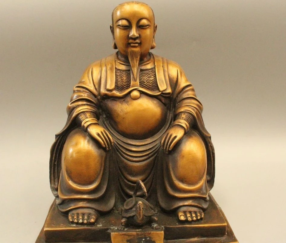 

10" Chinese Famous Brass Taoism Xuan Wu Da Di rycunhua God Great ancestor Statue