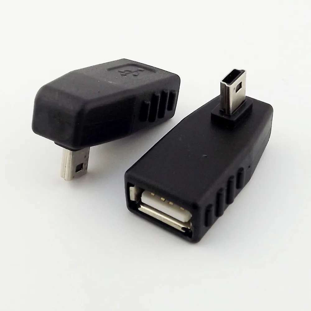 

1Pcs Left Angled Mini USB 5-Pin B Male To USB 2.0 Type A Female OTG Host Adapter