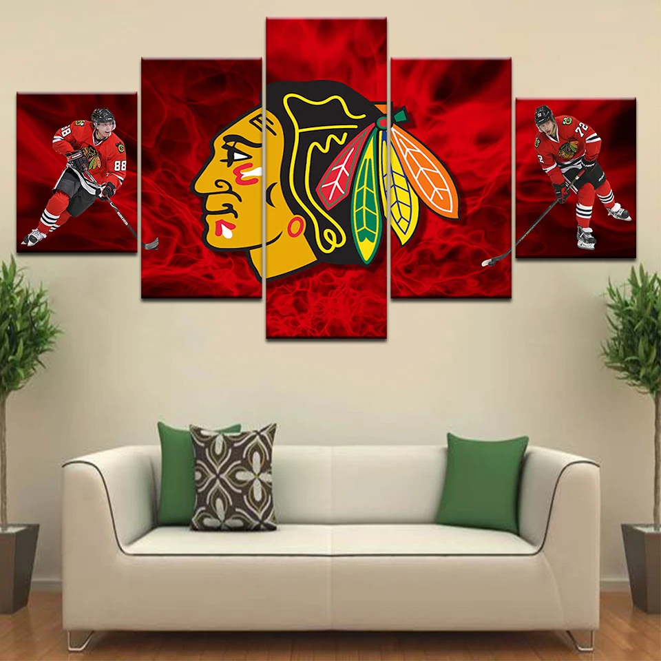 

5 Pieces Chicago Blackhawks Wall Art Canvas Printed Painting Home Decor For Living Room Modern Artwork Poster Modular Pictures