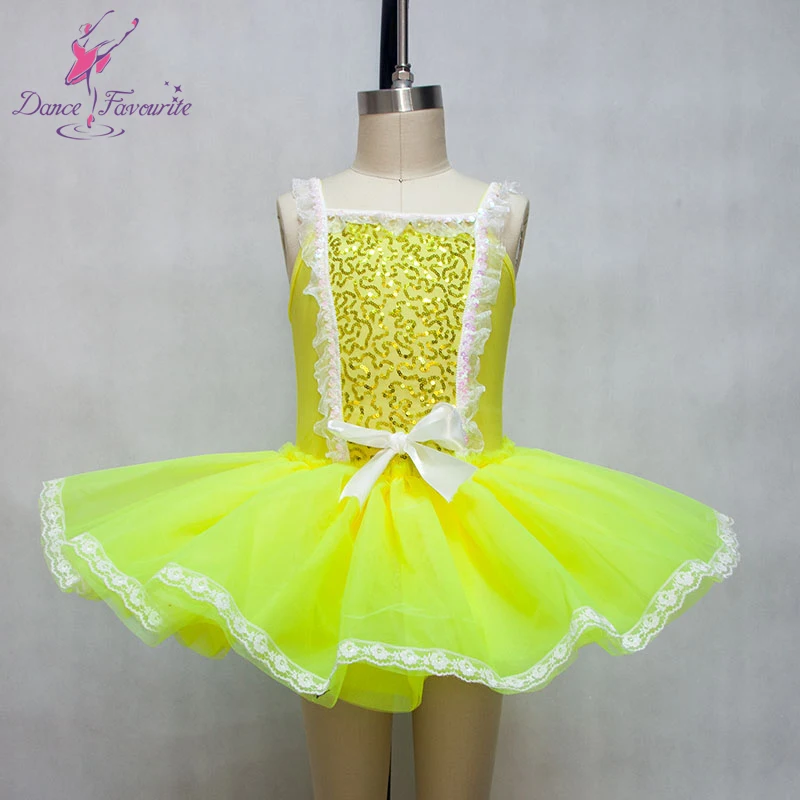 Yellow Lycra Dance Skirt Ballet Dance Performance Tutu For Girl Stage