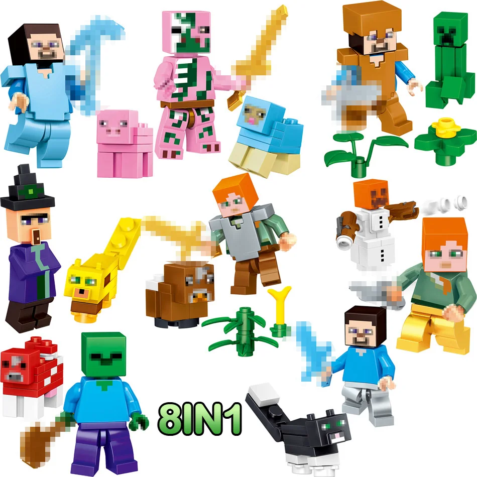 

8 Pcs/lot Mine World Crystal LegoINGLYS Building Block My Craft Brick Kids Toys Blocks Figures Educational Toys For Children