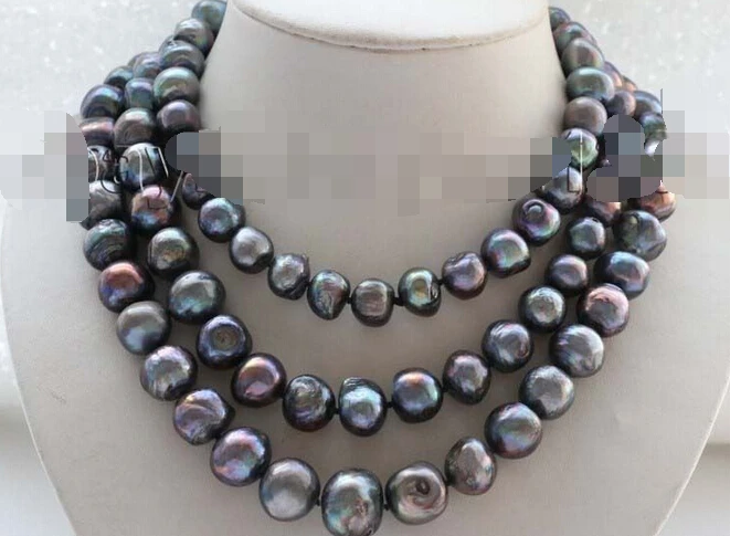 

FREE SHIPPING>>>@ NO2050 52" genuine Natural 12-15mm Black Baroque Pearl Necklace new