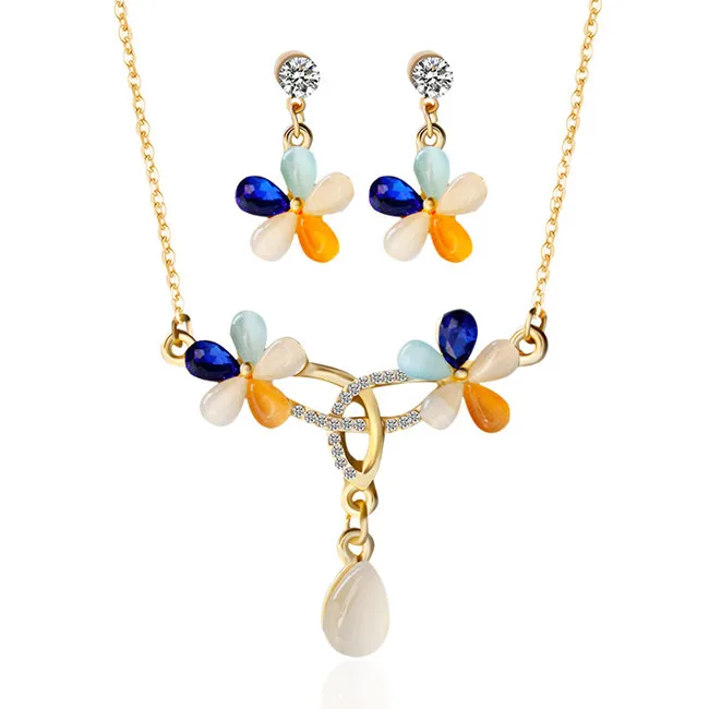 

Fashion Flower Color New Hot 1 Set Earring Set Necklace Cat 's Eye