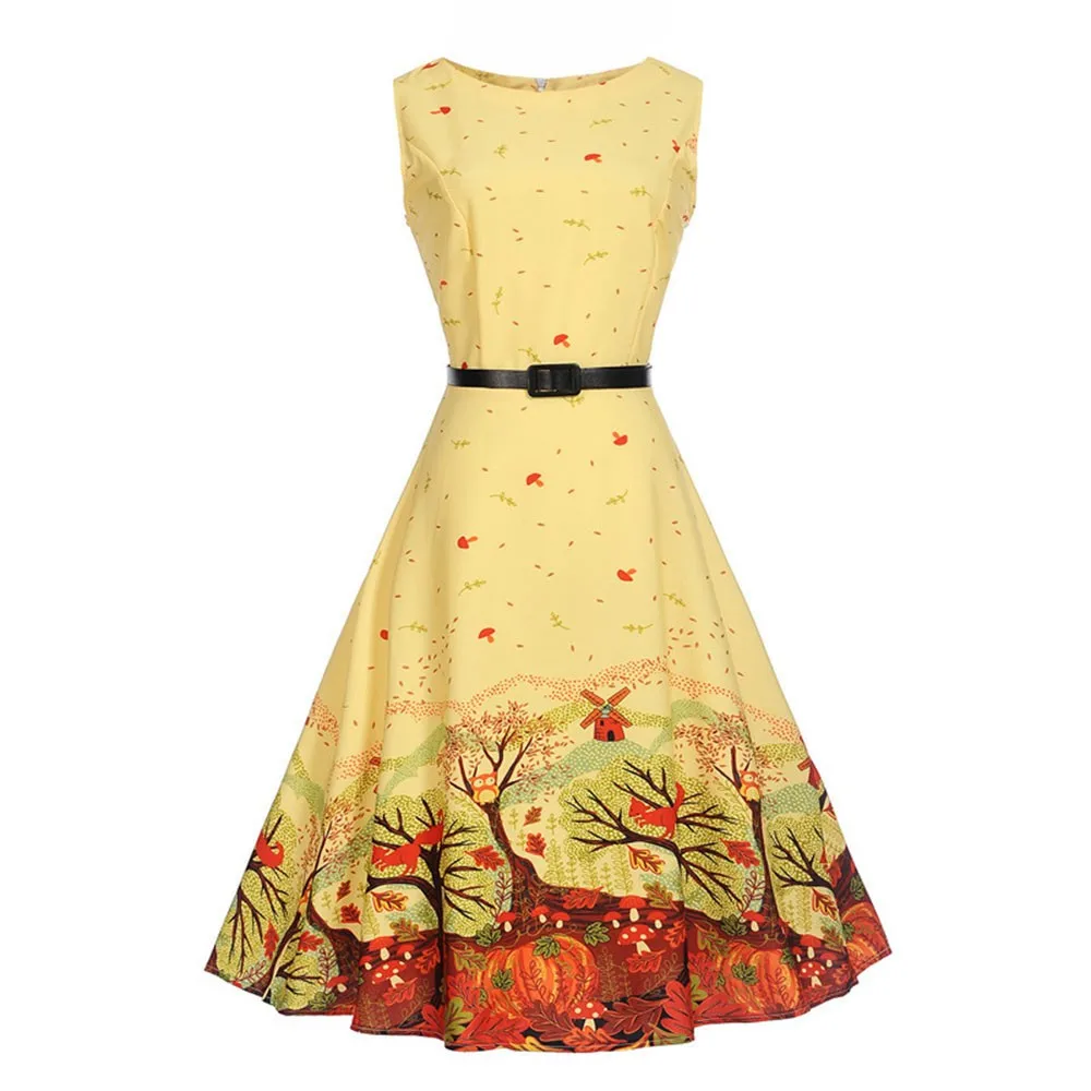 

2019 fashion trend new high-quality hot Women FloralPrint Wedding Party Princess Dress Belt Casual Clothes Outfits Set popular