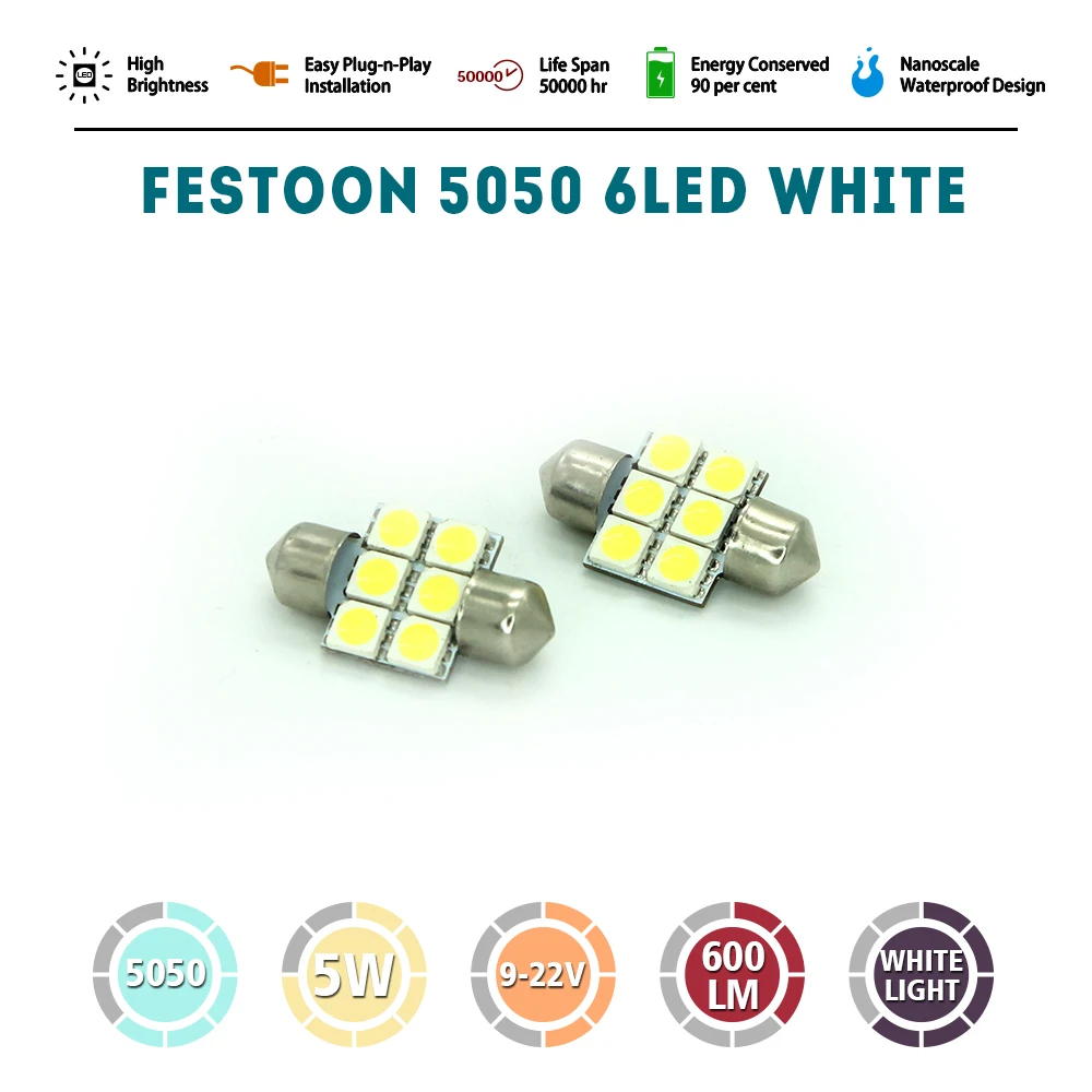 31 мм 6 SMD 5050 LED белый свет авто гирлянда для салона купола Карта чтения лампа
