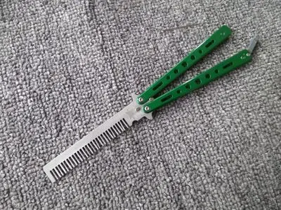 ZQXYSJ бабочка в нож складной практика расческа балисонг тренажер из нержавеющей стали не заточенный тренировочный инструмент флейл Открытый Кемпинг - Цвет: Green Comb