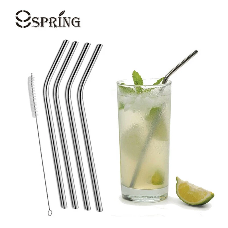4pcs Bent Stainless Steel Straws Reusable Beverage Cocktail Straws