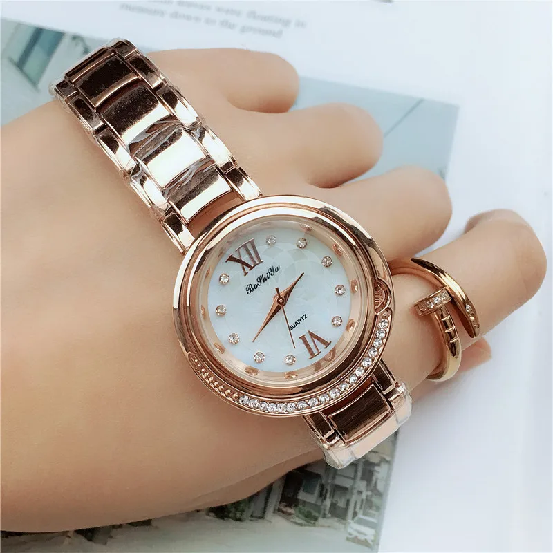 

2019 New Arrival Chic France Popular Full Diamond Quartz Watch for Women Simple Fashion Roma Dial Steel Strap Watch for Student