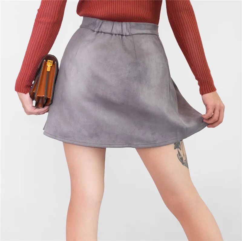 Online Colorfaith 2018 Women Multi Colors Suede A Line Mini Skirt Autumn Winter Buttons Girls Skater Skirt High Waist Femininas SK5550