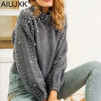 

AIUJXK Fashion Beading Sweaters And Pullovers Women Long Sleeve Loose Casual Pearl Knitted Jumper Female Autumn Winter Sweater
