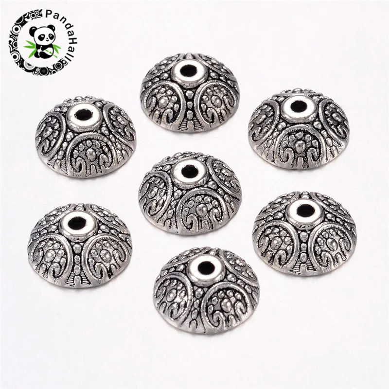 

50pcs Tibetan Silver Bead Caps for Jewelry Making Bracelet Beading Findings DIY Hat 10x4mm hole: 1.5mm