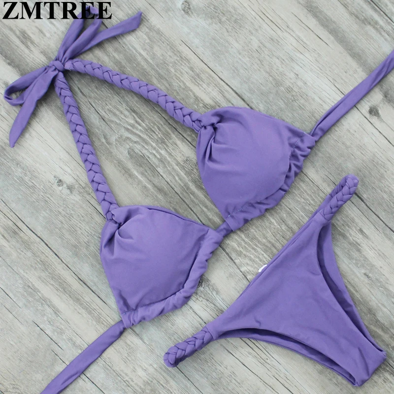 

ZMTREE New Summer Beach Bathing Suit Push Up Swimwear Women Swimsuit Bikini Set Sexy Solid Brazilian Bikinis Maillot De Bain
