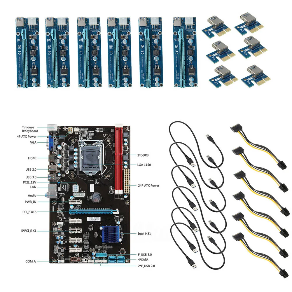 New Professional 6 GPU font b Mining b font Motherboard 6pcs PCI E Extender Riser Card