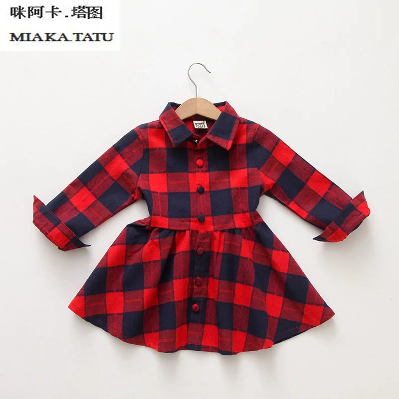 

new fashion children clothing child clothes cotton long sleeve baby girl dress kids girls princess red plaid dresses with belt