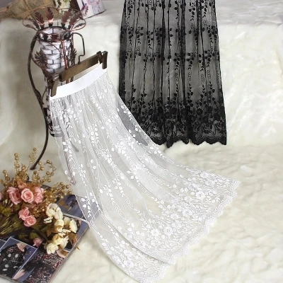 

Spring and autumn lace transparent half slip single layer gauze medium long underskirt female all match petticoat