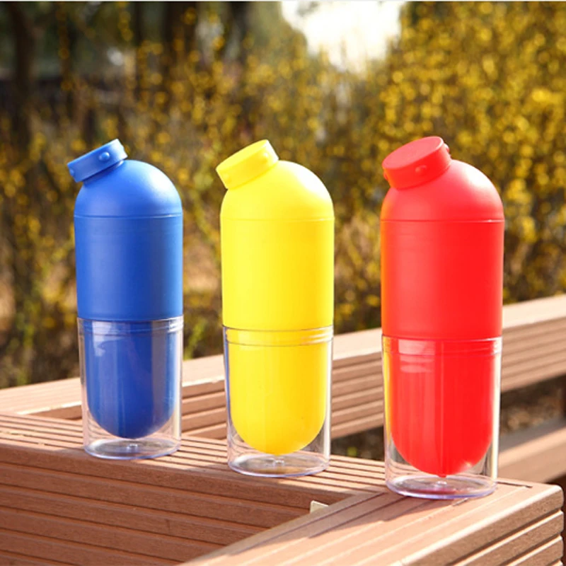 

500ml Creative Pill Shape Plastic Cartoon Bottle Large Capacity Sport Hiking Running Cycling Drink Outdoor Water Bottle Gift