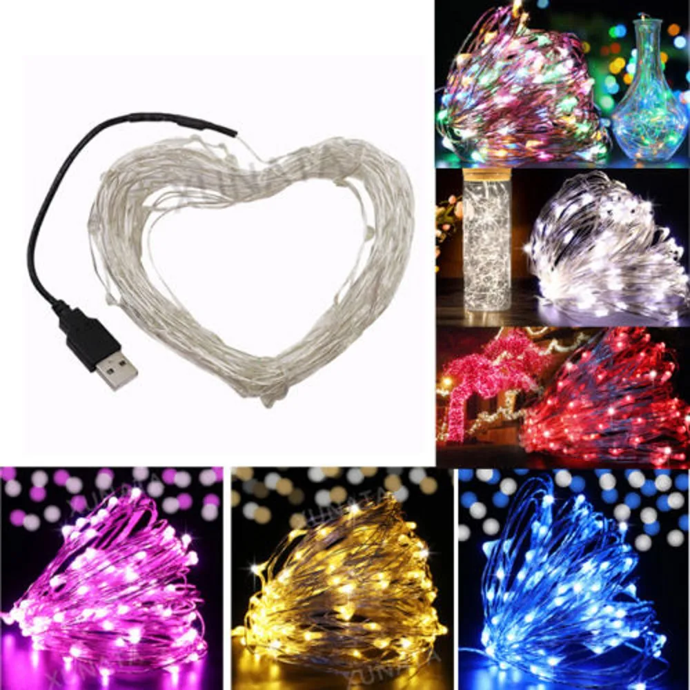 

5M 10M USB led string lights DC5V USB powered Led Fairy light Warm white Silver wire Christmas festival wedding party decoration