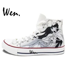 Вэнь черный, белый цвет ручной росписью обувь Дизайн пользовательские аниме Romeo Juliet высокие Для мужчин Для женщин Холст кроссовки для подарков