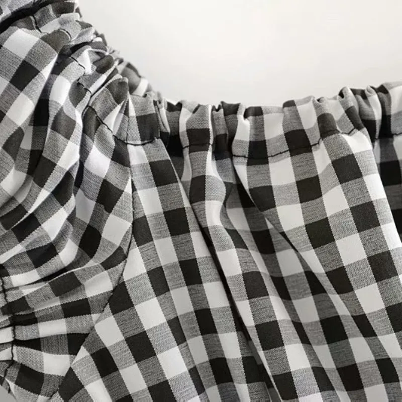 black and white checkered off the shoulder top