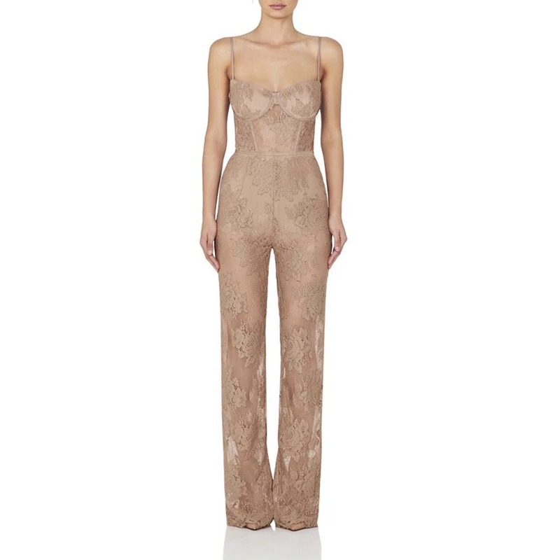 Beateen 2018 New Jumpsuits Full Length Mesh Lace Regular Bodycon Bandage Jumpsuits Fashion For Lady Hot