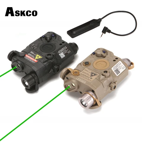 Caixa de Bateria Verde com Branco Lanterna e Lente Askco Airsoft Militar Tático – Peq-15 Laser Ponto Led ir Orangial an