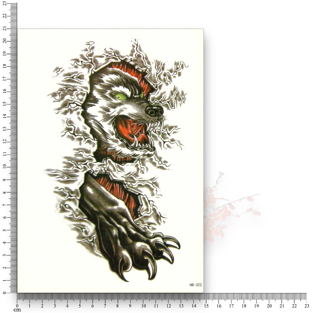 3D Serigala Binatang Palsu Tato Transfer Air Stiker Sementara Tahan
