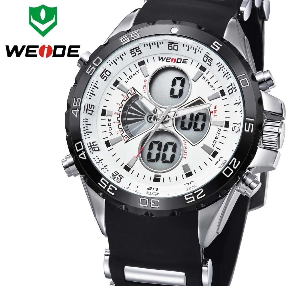 Weide оригинальные мужские противоударные водонепроницаемые электронные часы, кварцевые мужские спортивные часы с ЖК-дисплеем, хронограф, белые, relogio automatico masculin - Цвет: Белый